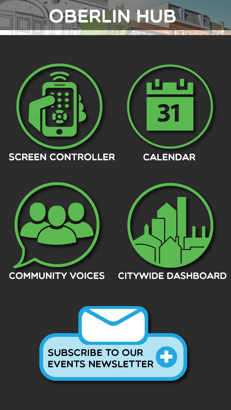 Oberlin Hub community menu, with Screen Controller at the upper left